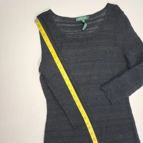 Lauren Ralph Lauren Petite Knit Dress Black A-Line 3/4 Sleeve PM - Picture 4 of 8